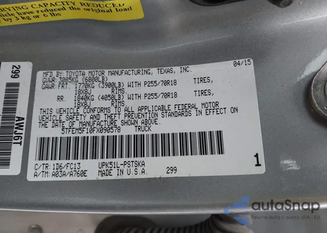 2015 Toyota Tundra Sr5 4.6L V8 z USA, uszkodzony, nr VIN 5TFEM5F10FX090578